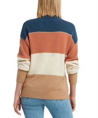 Women's Colorblocked Mock-Neck Long Sleeve Sweater Denim Blue Combo $35.26 Sweaters