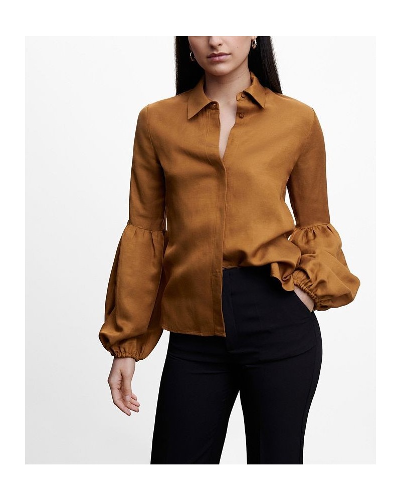 Women's Puff Sleeves Blouse Brown $43.20 Tops