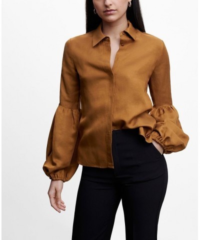 Women's Puff Sleeves Blouse Brown $43.20 Tops