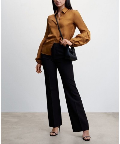 Women's Puff Sleeves Blouse Brown $43.20 Tops