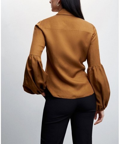 Women's Puff Sleeves Blouse Brown $43.20 Tops