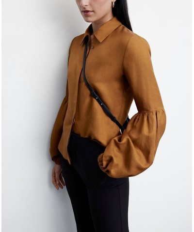 Women's Puff Sleeves Blouse Brown $43.20 Tops