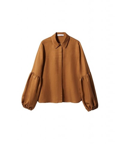 Women's Puff Sleeves Blouse Brown $43.20 Tops