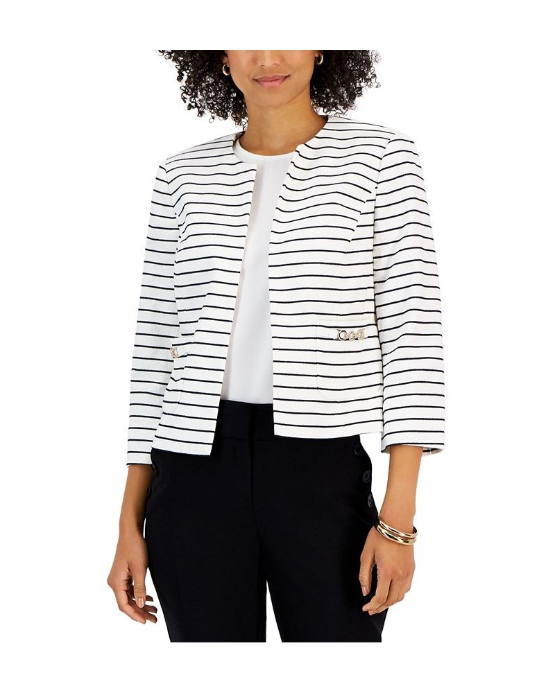 Women's Collarless Striped Open-Front Jacket Vanilla Ice/Black $37.92 Jackets