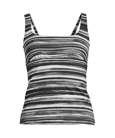 Women's Long Square Neck Underwire Tankini Swimsuit Top Adjustable Straps Black/white ombre $43.10 Swimsuits