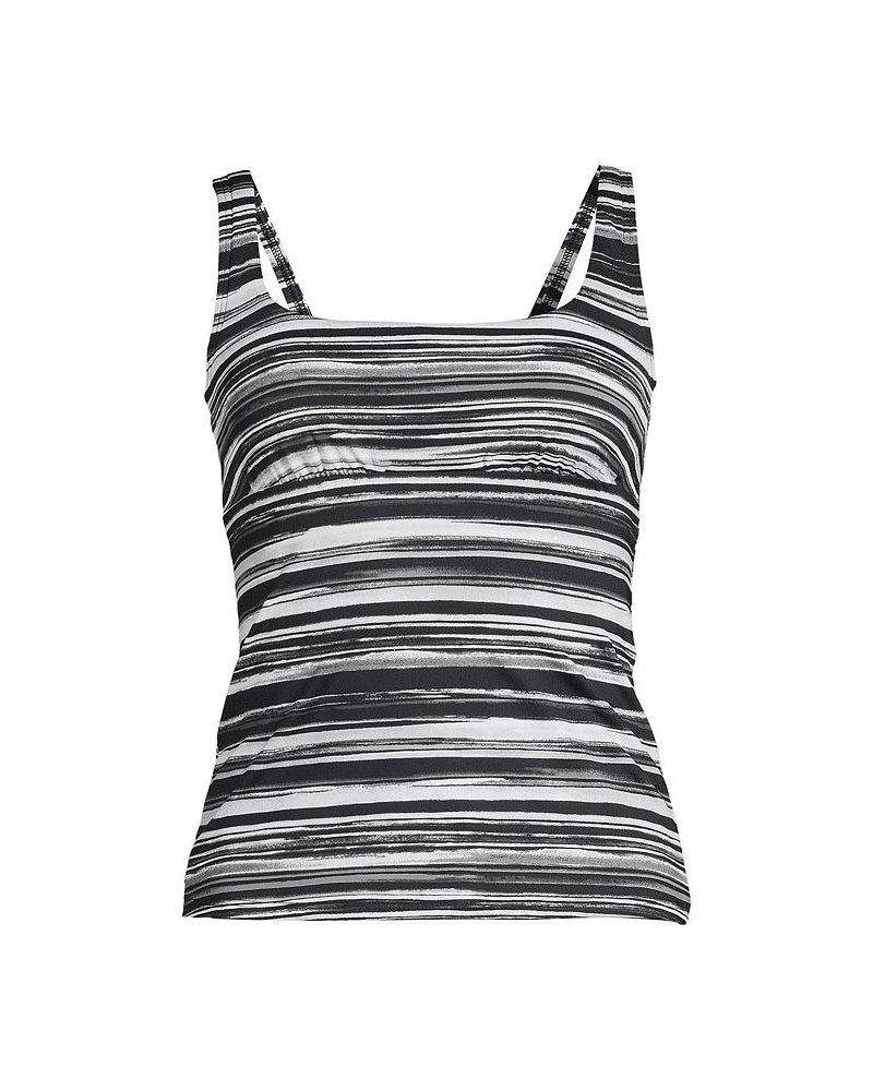 Women's Long Square Neck Underwire Tankini Swimsuit Top Adjustable Straps Black/white ombre $43.10 Swimsuits