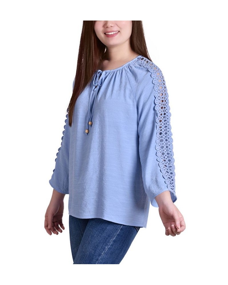 Petite 3/4 Sleeve Tunic with Crochet and Tie Neck Serenity $17.40 Tops