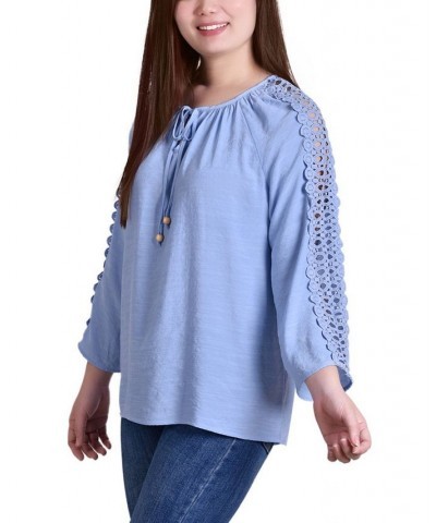 Petite 3/4 Sleeve Tunic with Crochet and Tie Neck Serenity $17.40 Tops