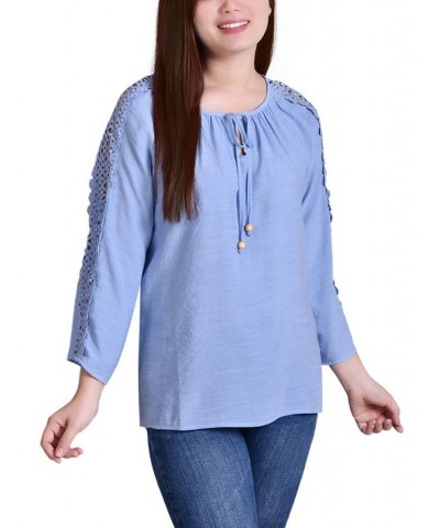 Petite 3/4 Sleeve Tunic with Crochet and Tie Neck Serenity $17.40 Tops