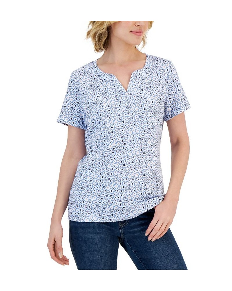 Women's Mamie Floral Henley Short-Sleeve Top Granada Sky $11.59 Tops