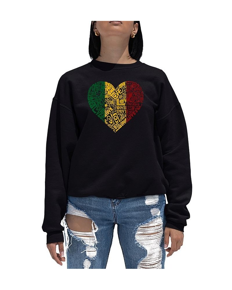 Women's Word Art Crewneck One Love Heart Sweatshirt Black $20.50 Tops