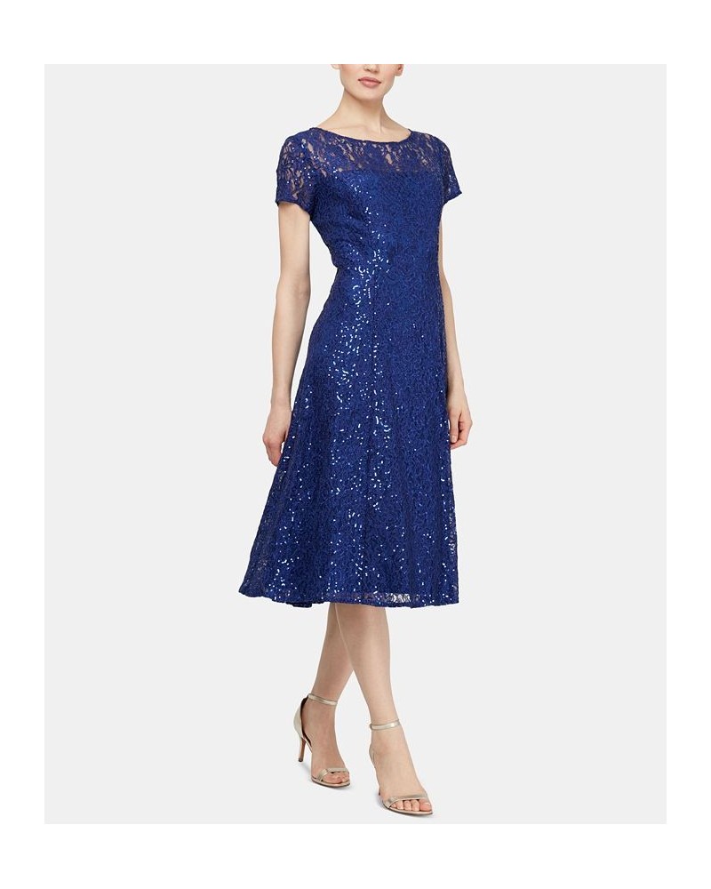 Sequined Lace Midi Dress Iris Blue $53.64 Dresses