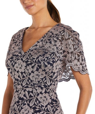 Lace Glitter Cape Dress Taupe/Navy Blue $47.96 Dresses