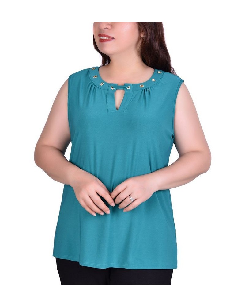 Women's Plus Size Sleeveless Grommeted Top Teal $12.33 Tops