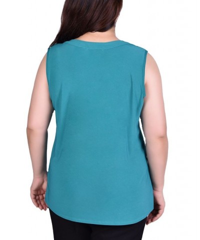 Women's Plus Size Sleeveless Grommeted Top Teal $12.33 Tops