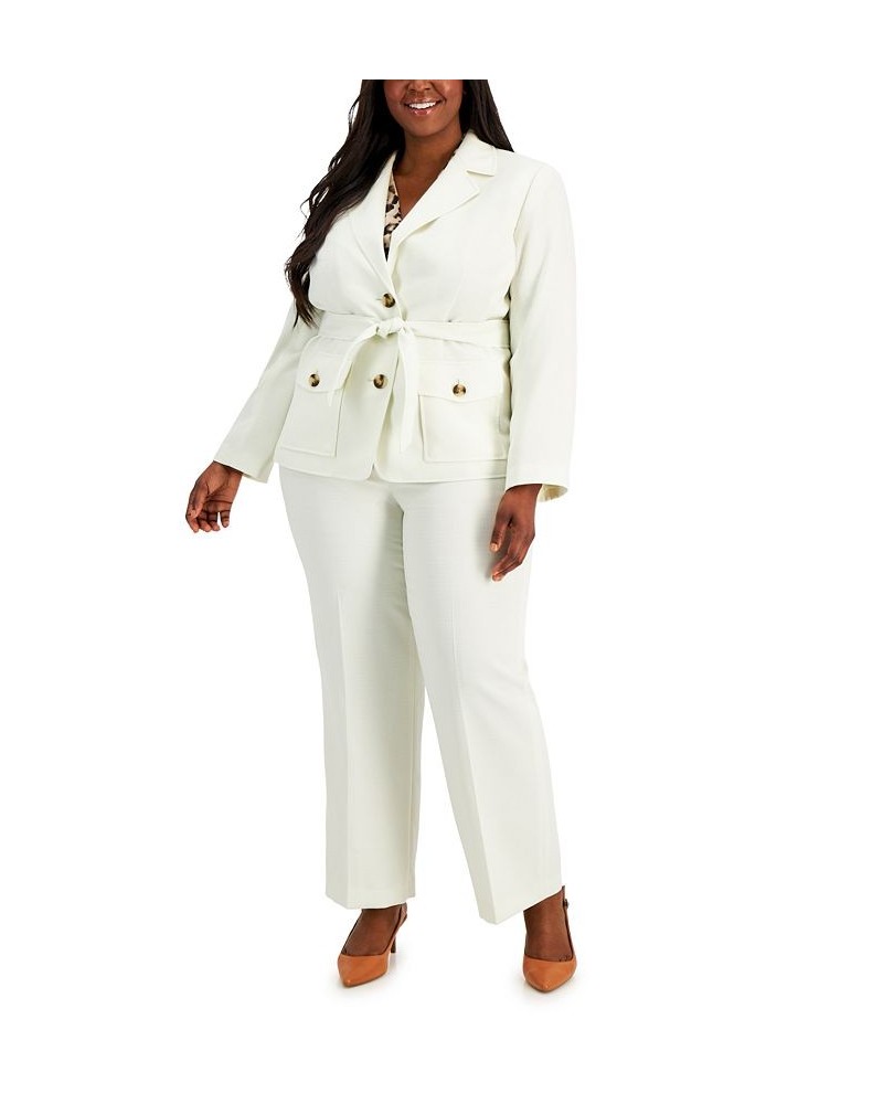 Plus Size Safari Two-Button Straight-Leg Pantsuit Ivory/Cream $45.00 Suits