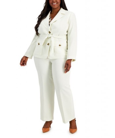 Plus Size Safari Two-Button Straight-Leg Pantsuit Ivory/Cream $45.00 Suits