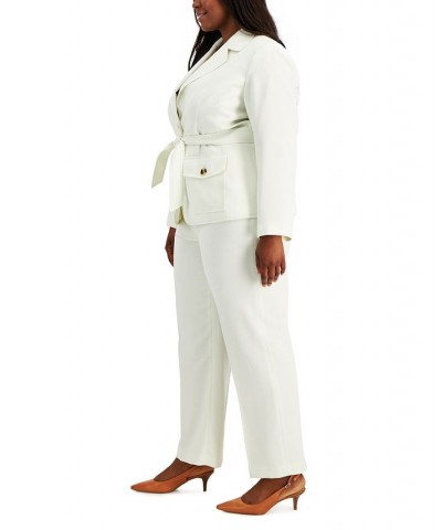 Plus Size Safari Two-Button Straight-Leg Pantsuit Ivory/Cream $45.00 Suits