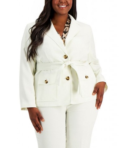 Plus Size Safari Two-Button Straight-Leg Pantsuit Ivory/Cream $45.00 Suits