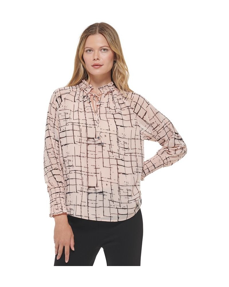 Women's Printed Chiffon Peasant Blouse Blush/Black $29.43 Tops