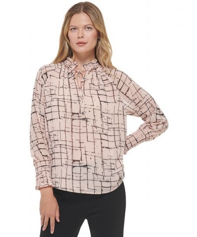 Women's Printed Chiffon Peasant Blouse Blush/Black $29.43 Tops