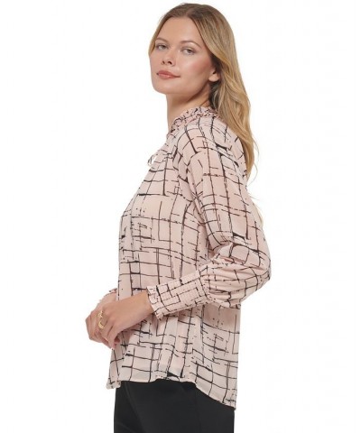 Women's Printed Chiffon Peasant Blouse Blush/Black $29.43 Tops