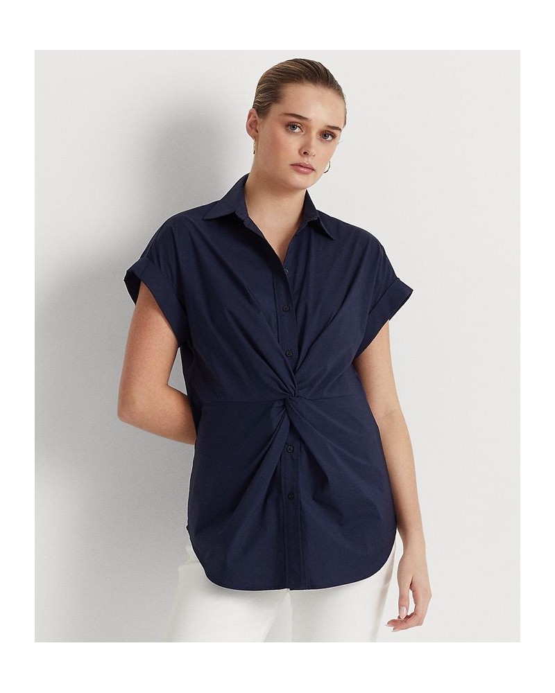 Petite Twist-Front Short-Sleeve Shirt Blue $48.18 Tops