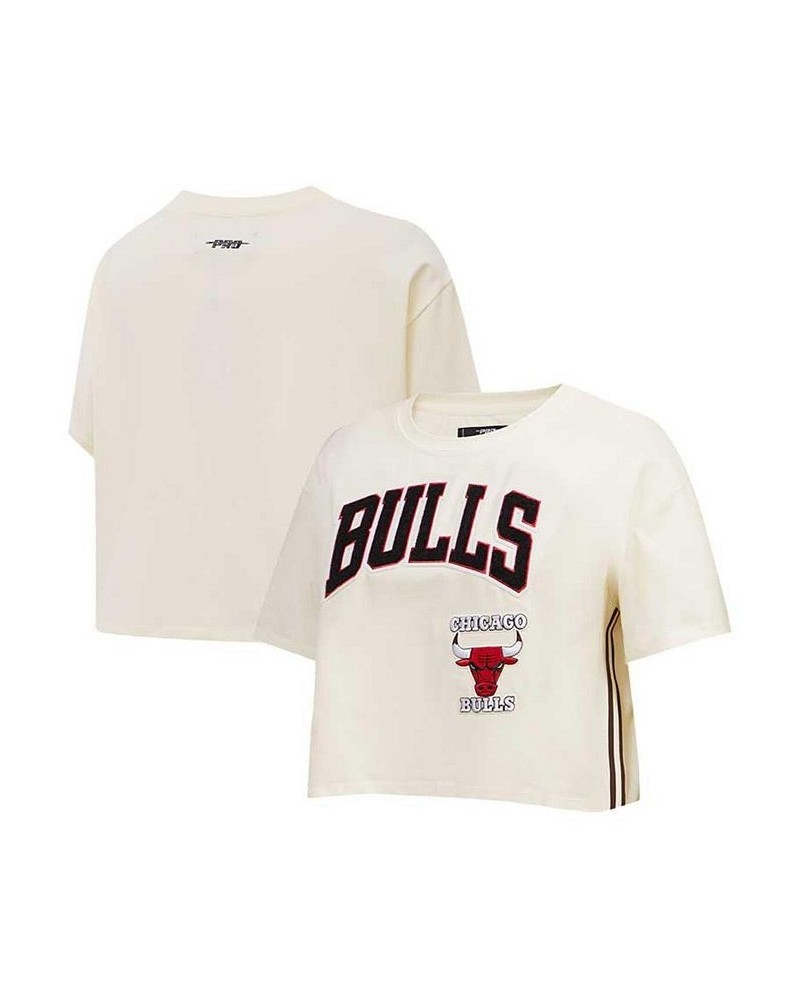 Women's Cream Chicago Bulls Retro Classic Cropped Boxy T-shirt Cream $24.20 Tops