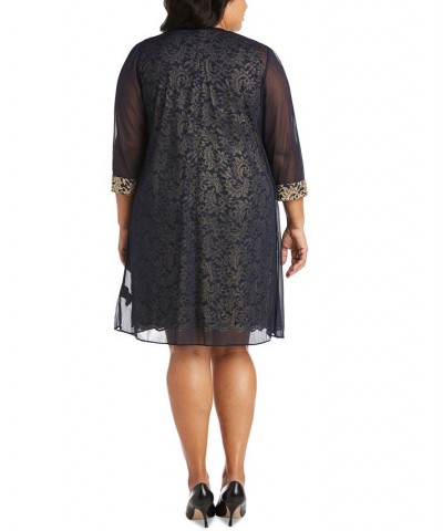 Plus Size Embroidered 2-Pc. Chiffon Imitation Pearl-Neck Dress Navy/Gold $70.03 Dresses