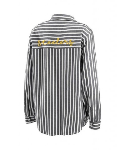 Women's Black Pittsburgh Steelers Striped Long Sleeve Button-Up Shirt Black $35.69 Tops