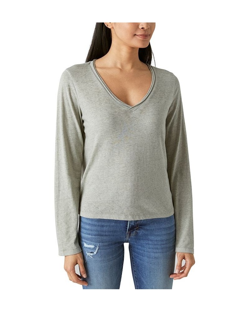 Women's Long-Sleeve V-Neck T-Shirt Green $25.45 Tops