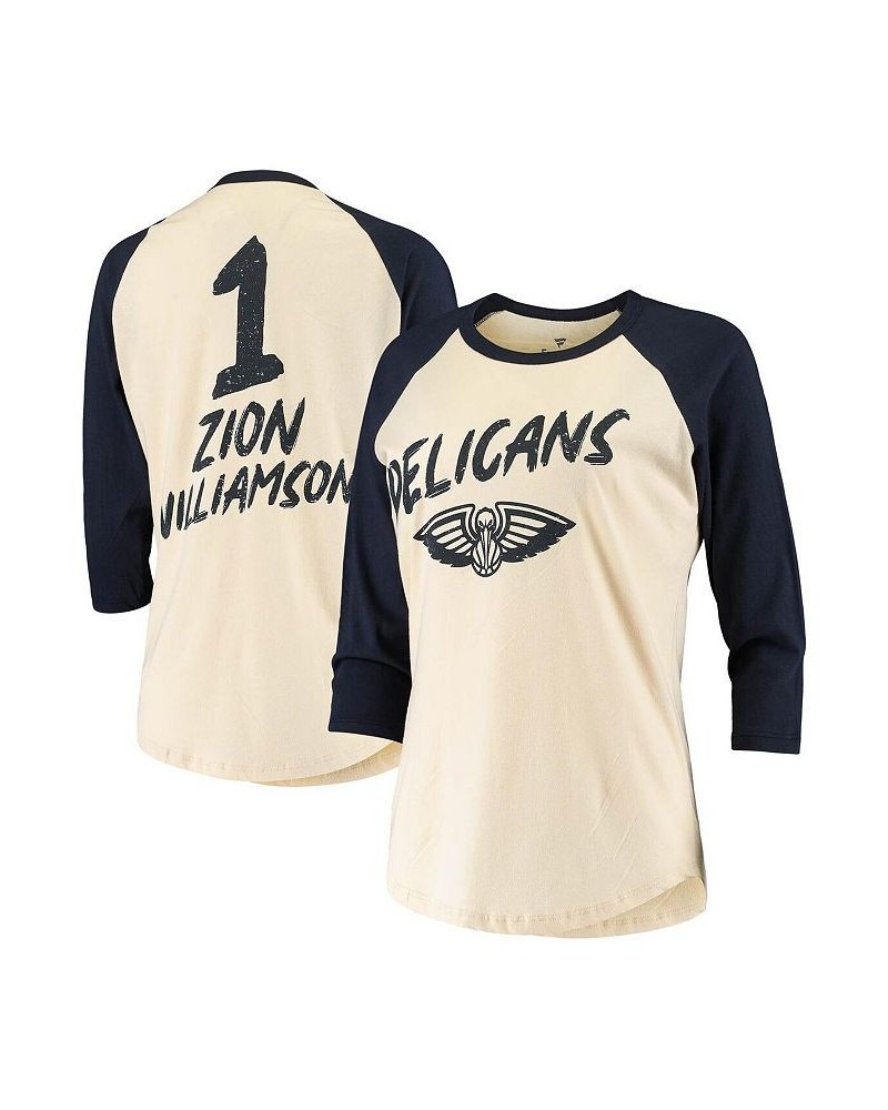 Women's Zion Williamson Cream New Orleans Pelicans Raglan 3/4-Sleeve T-shirt Cream $33.59 Tops