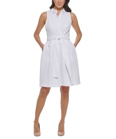 Cotton Eyelet Sleeveless Shirtdress White $46.19 Dresses