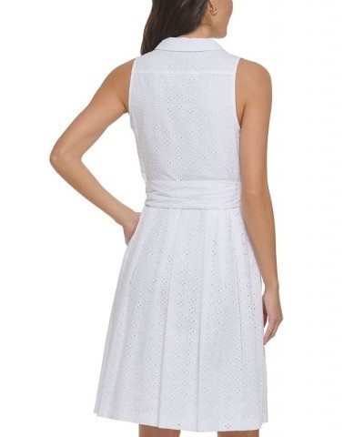 Cotton Eyelet Sleeveless Shirtdress White $46.19 Dresses