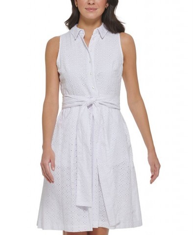 Cotton Eyelet Sleeveless Shirtdress White $46.19 Dresses