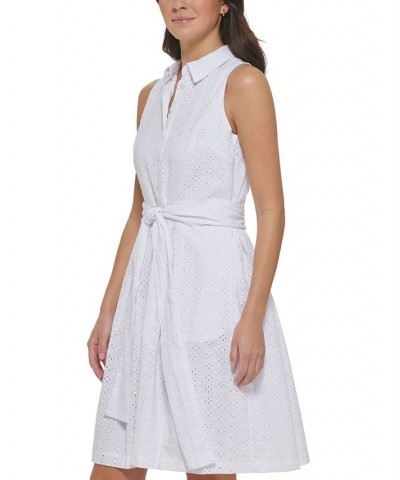 Cotton Eyelet Sleeveless Shirtdress White $46.19 Dresses