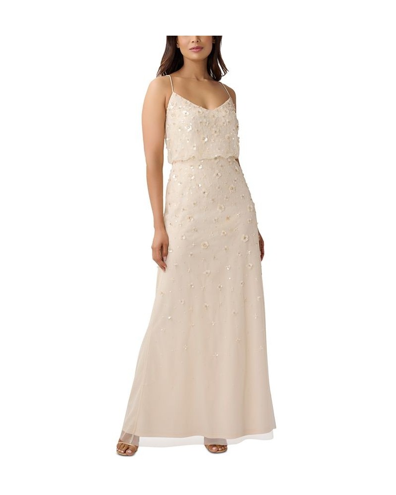 Women's Floral Embellished Sleeveless Blouson Gown Cashmere $102.77 Dresses