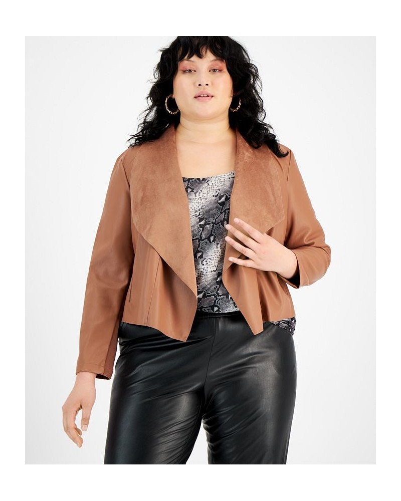 Trendy Plus Size Faux-Leather Flyaway Jacket Clove Spice $32.27 Jackets