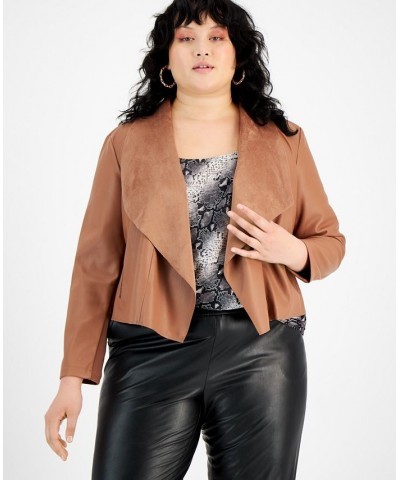 Trendy Plus Size Faux-Leather Flyaway Jacket Clove Spice $32.27 Jackets