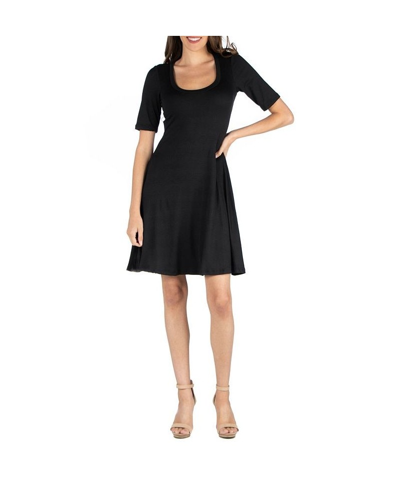 Women's A-Line Dress with Elbow Length Sleeves Black $16.12 Dresses