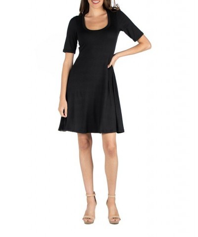 Women's A-Line Dress with Elbow Length Sleeves Black $16.12 Dresses