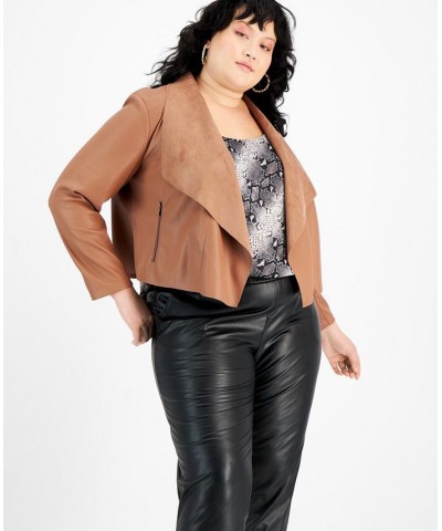 Trendy Plus Size Faux-Leather Flyaway Jacket Clove Spice $32.27 Jackets