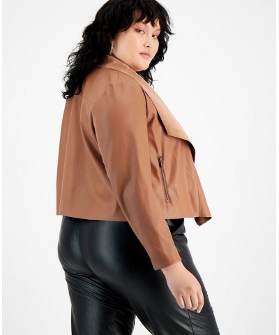 Trendy Plus Size Faux-Leather Flyaway Jacket Clove Spice $32.27 Jackets