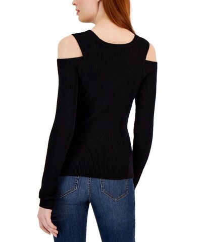 Women's Ribbed Cold-Shoulder Sweater Black $16.67 Sweaters