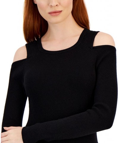 Women's Ribbed Cold-Shoulder Sweater Black $16.67 Sweaters