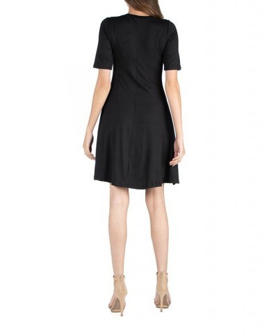 Women's A-Line Dress with Elbow Length Sleeves Black $16.12 Dresses