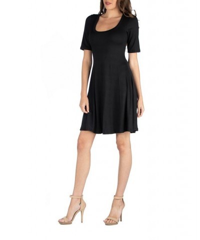 Women's A-Line Dress with Elbow Length Sleeves Black $16.12 Dresses