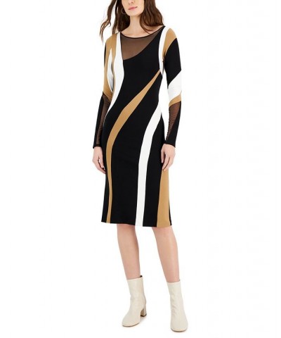 Women's Spiral Collage Printed Long-Sleeve Dress Black/ivory $106.28 Dresses