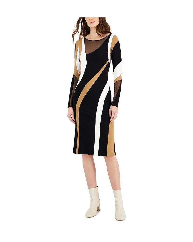 Women's Spiral Collage Printed Long-Sleeve Dress Black/ivory $106.28 Dresses