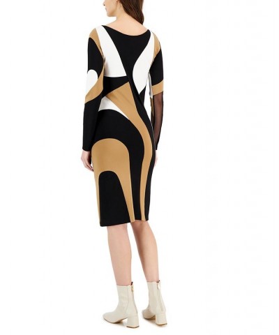 Women's Spiral Collage Printed Long-Sleeve Dress Black/ivory $106.28 Dresses